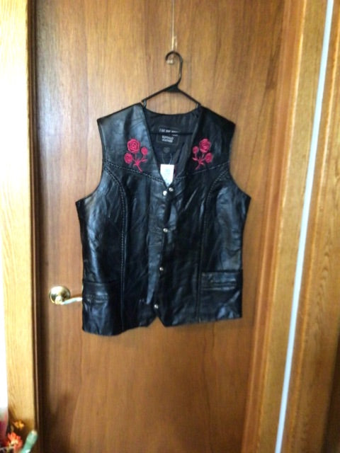Black with Pink Roses Live Ride Rock Vest Leather, 5XL