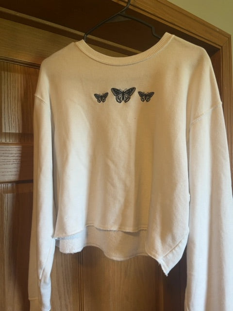 White- Butterflies Hollister Crewneck, Medium