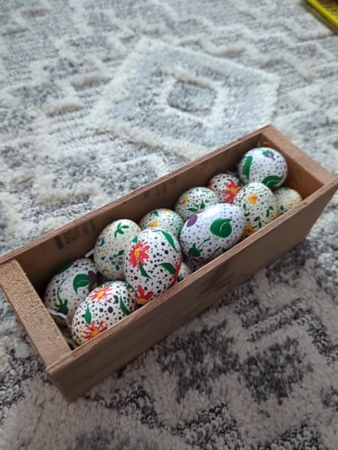 Hand-Painted Easter eggs with wood tray