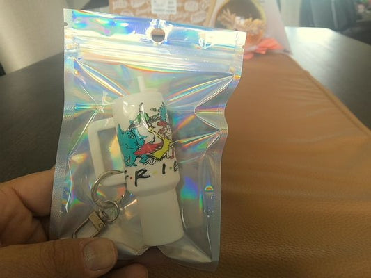 White Tumbler Keychain Grace's bead Shop