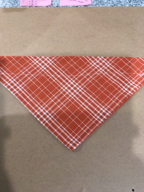 Orange plaid  Dog bandanna (over the collar), Large