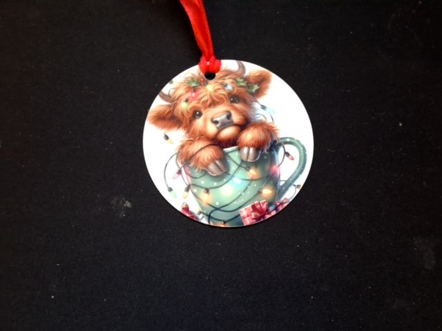 Green Christmas ornament Teacup cow (1), 3"