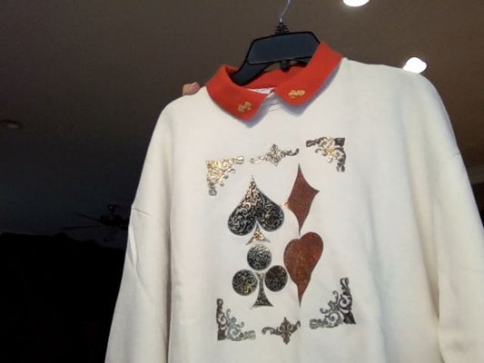 White with card symbols Morning Sun sweatshirt, XL