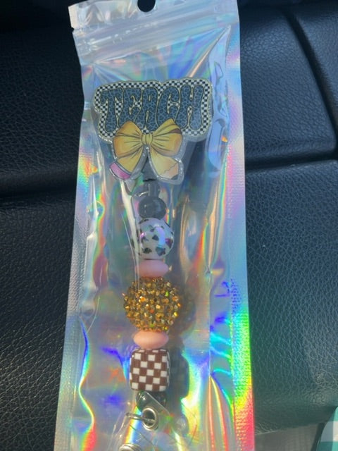 Black Acrylic Badge Reel with Beads Grace's bead Shop