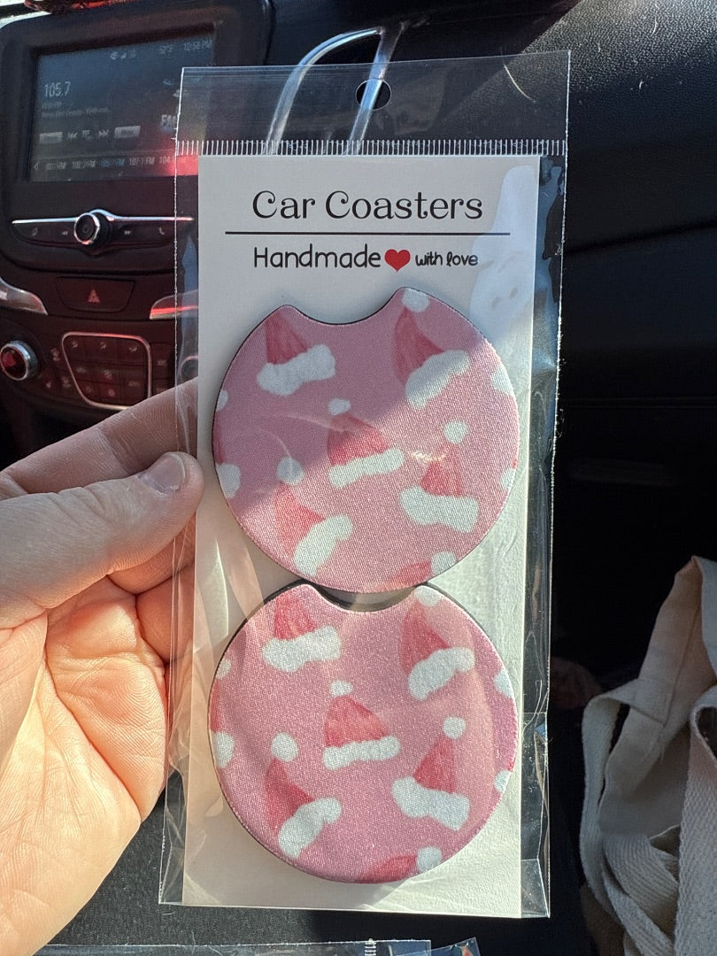 Pink Santa Hats  Car Coasters, Car Coasters