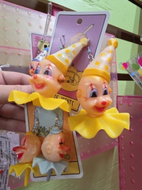 Multi Upcycle/handmade Vintage clown cake topper earrings