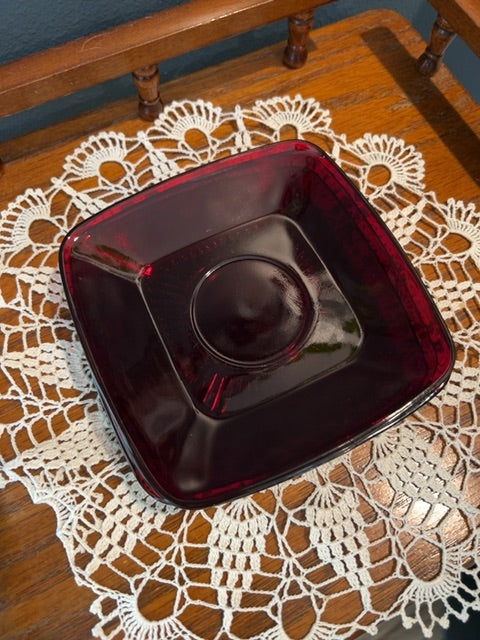 Ruby Red Anchor Hocking Charm Saucer Set