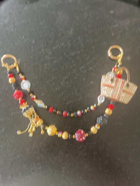 Red Fancy bag charm Grace's bead Shop