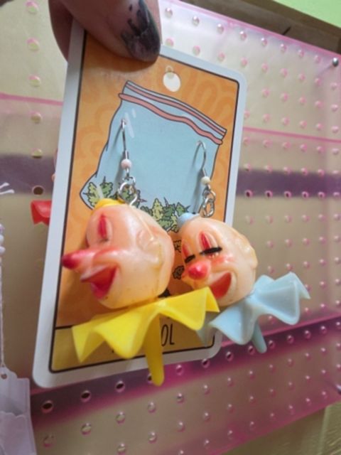Multi Upcycle/handmade Vintage clown cake topper earrings