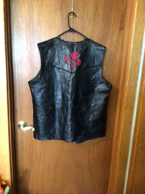 Black with Pink Roses Live Ride Rock Vest Leather, 5XL