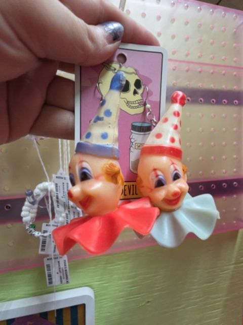 Multi Upcycle/handmade Vintage clown cake topper earrings