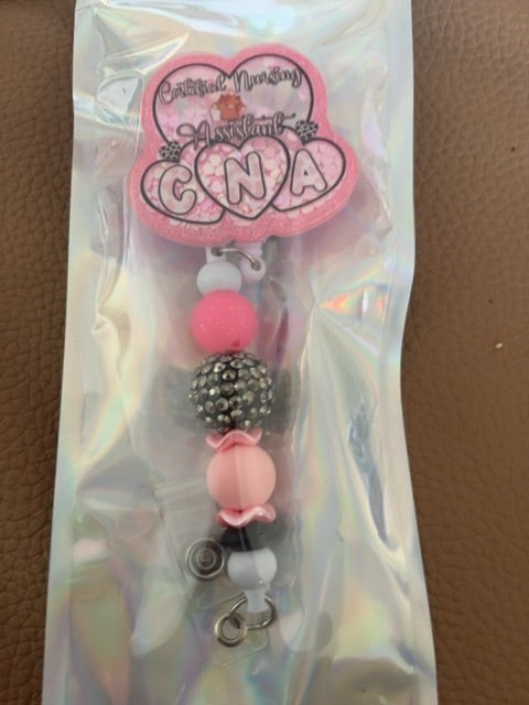 White Acrylic Badge Reel with Beads Grace's bead Shop