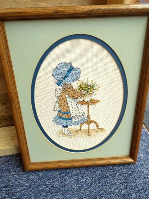 Girl by table cross stich