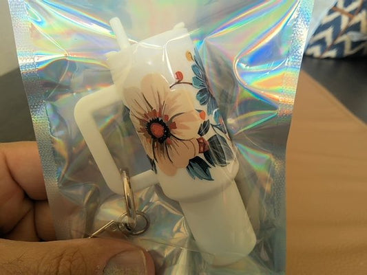 White Tumbler Keychain Grace's bead Shop