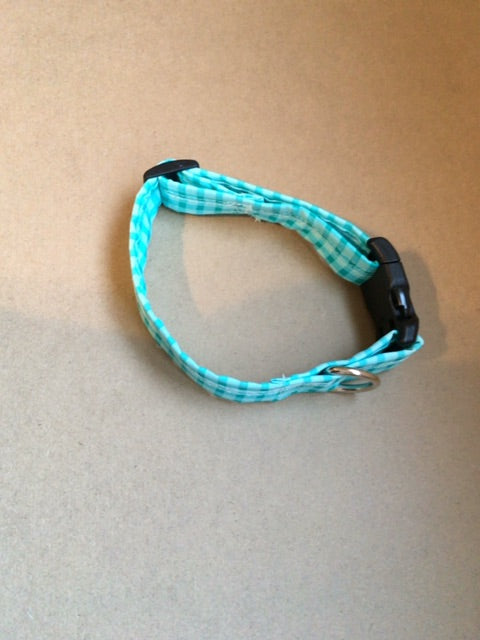 Teal plaid  Dog collar, Medium