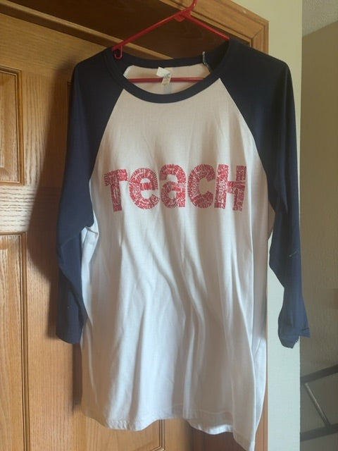 White, Navy and Red teach Canvas Long Sleeve, XL