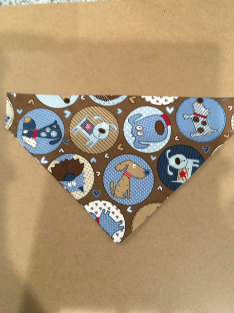 Brown with dogs  Dog bandanna (over the collar), Medium