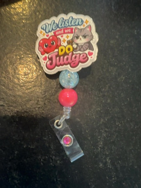 Acrylic Badge Reel with Beads Grace's bead Shop,Pink, Grace's bead Shop