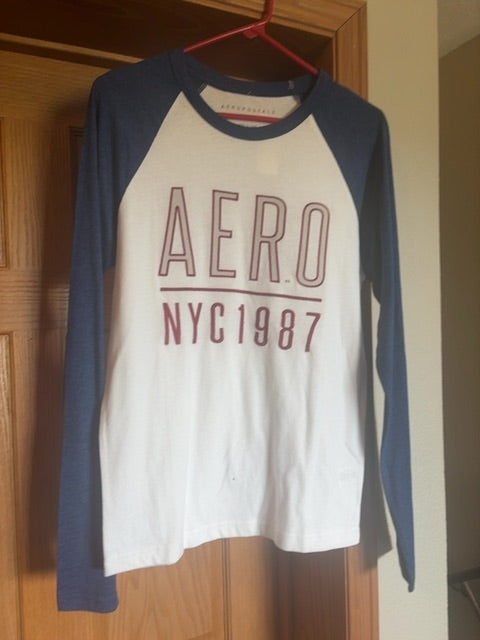 White and Navy Aeropostale Long Sleeve, XS