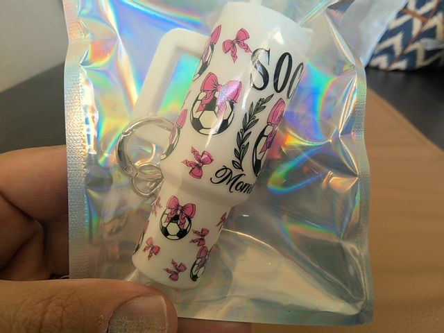 White Tumbler Keychain Grace's bead Shop