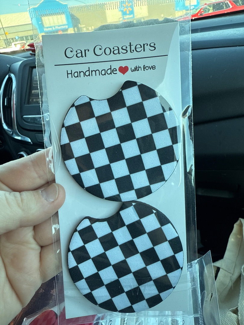 Black Checkered  Car Coasters, Car Coaster