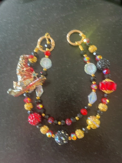 Red Fancy bag charm Grace's bead Shop